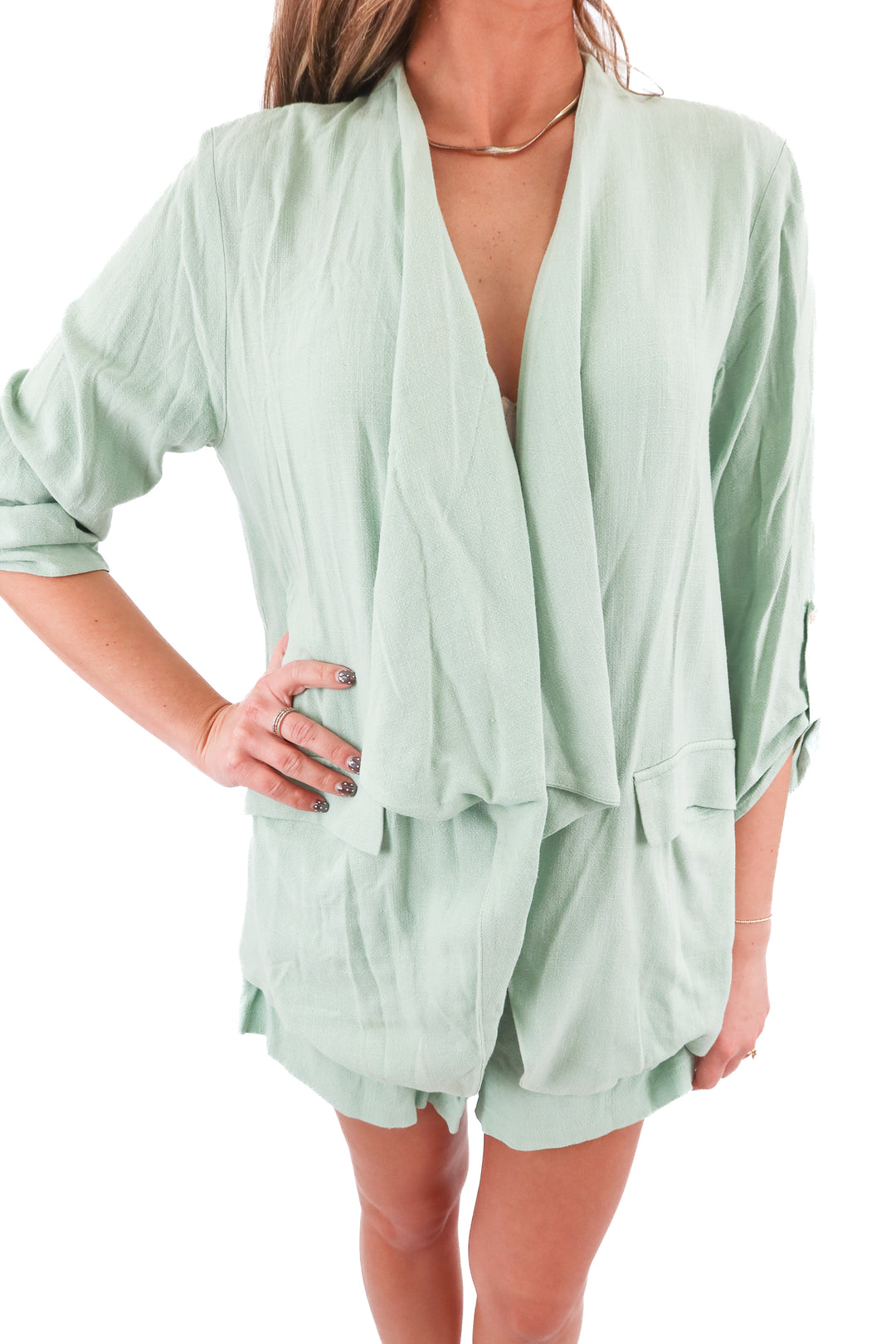 lush mint blazer set (s)