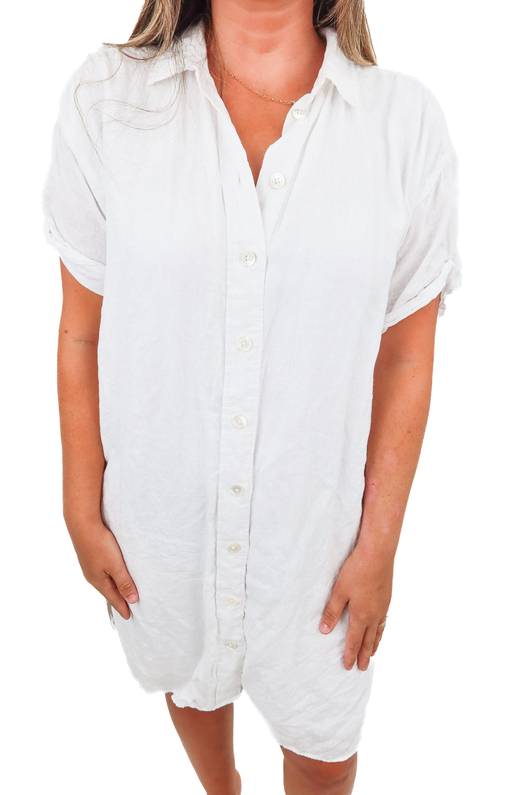 j.crew white linen button up dress (m; retail $128)