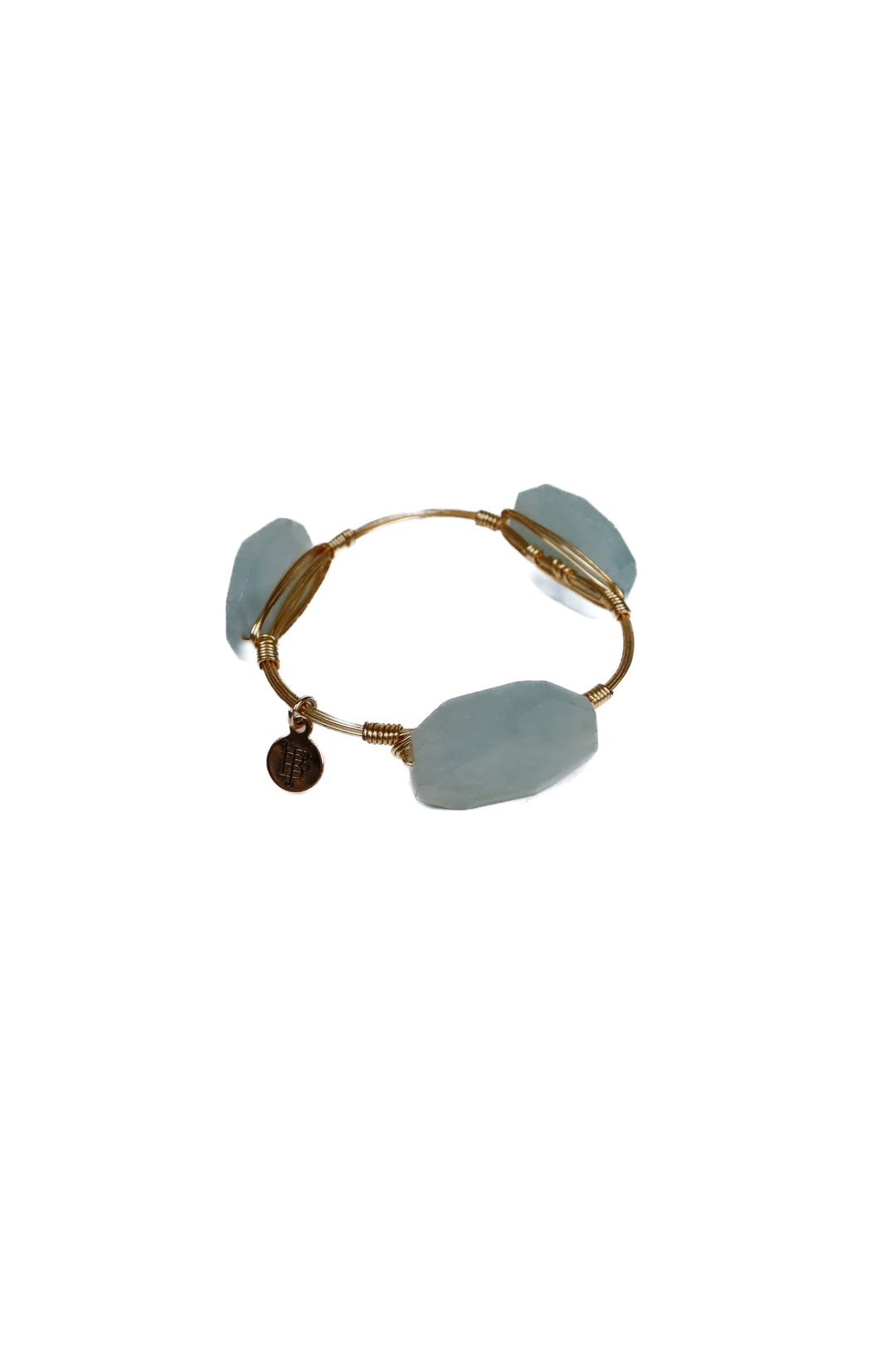 Bourbon & Boweties Pale Blue Green Stone & Gold Bangle Bracelet NWOT (retail $32)