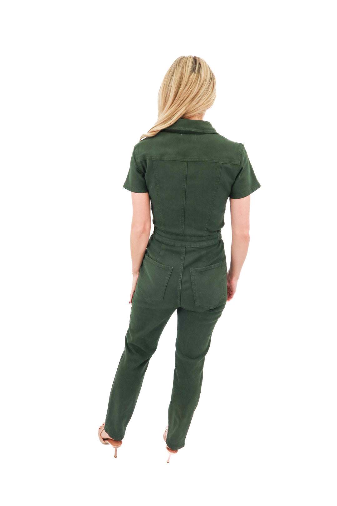 good american dark green denim jumpsuit (2; retail $130)