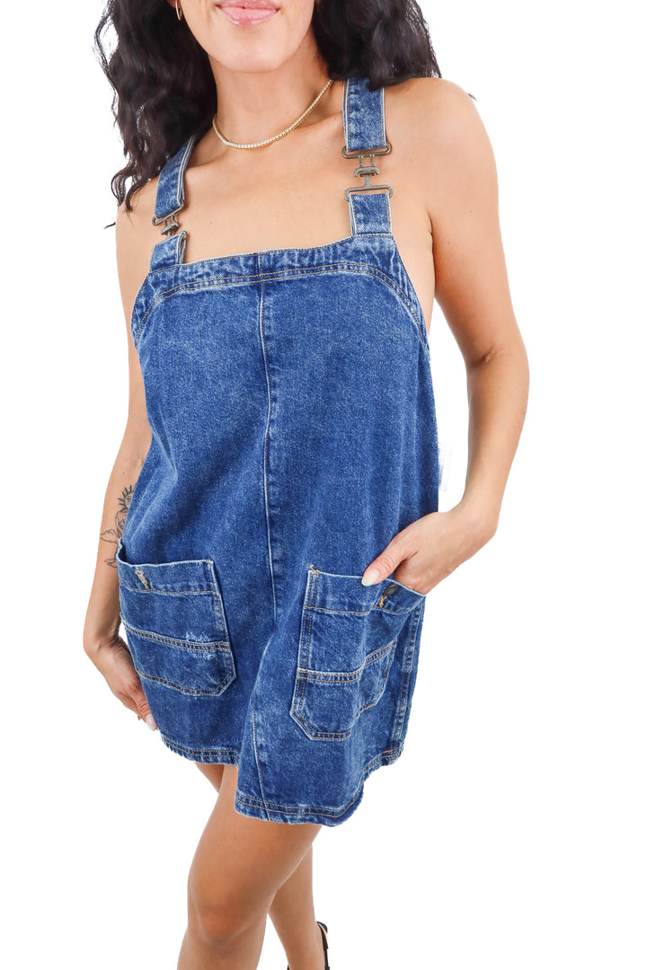 We The Free denim overall dress (XS; retail $88)