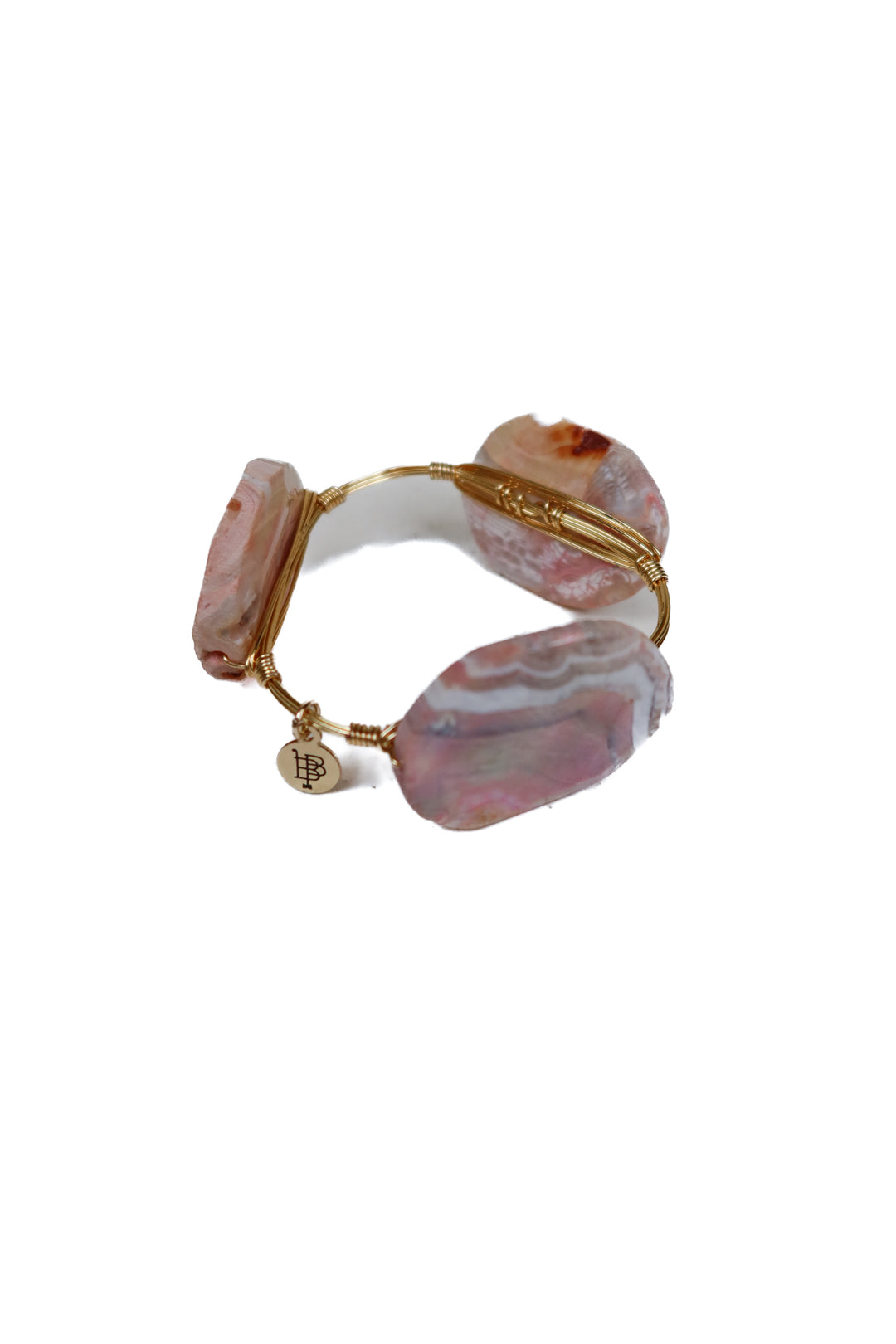 Bourbon & Boweties Pink Swirled Stone & Gold Bangle Bracelet NWOT (retail $32)
