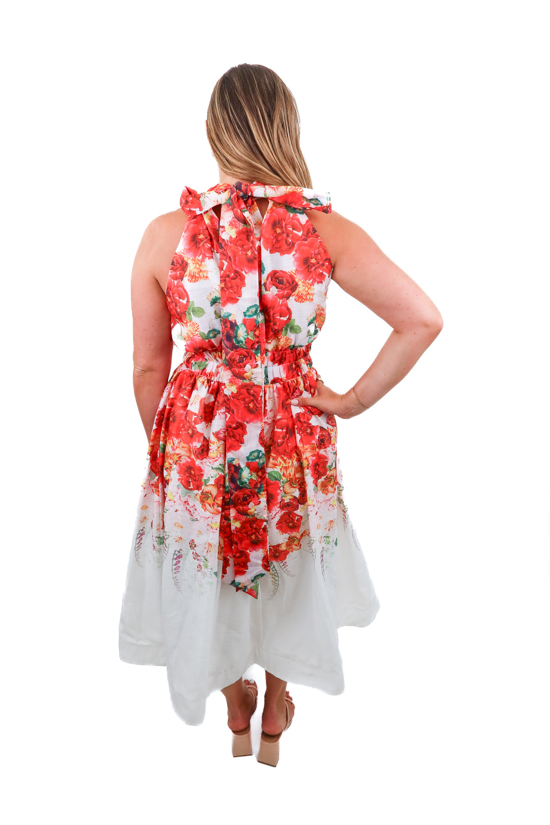 eb luxe red floral maxi dress (m)