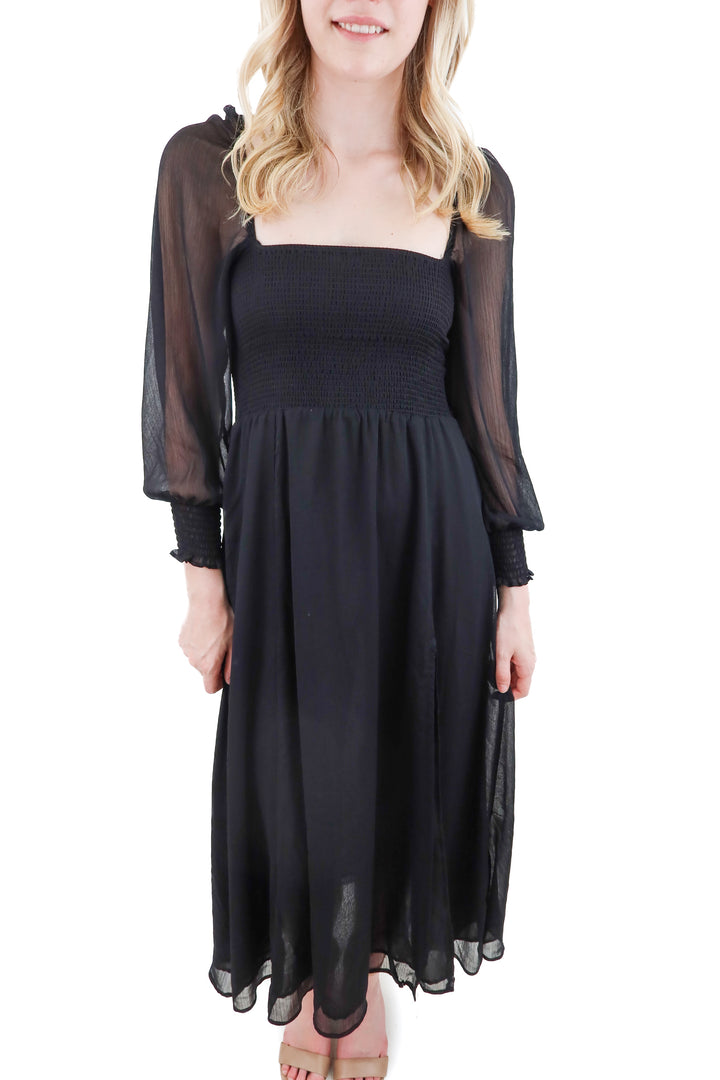 o.p.t black shirred long sleeve dress (xs)