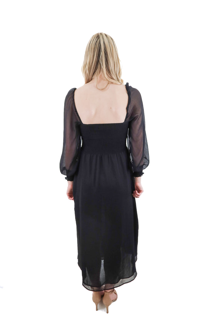 o.p.t black shirred long sleeve dress (xs)