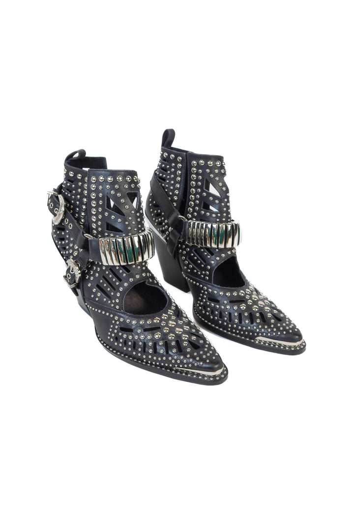 Jeffrey Campbell Black Leather Studded Western Boots NWOT (7)