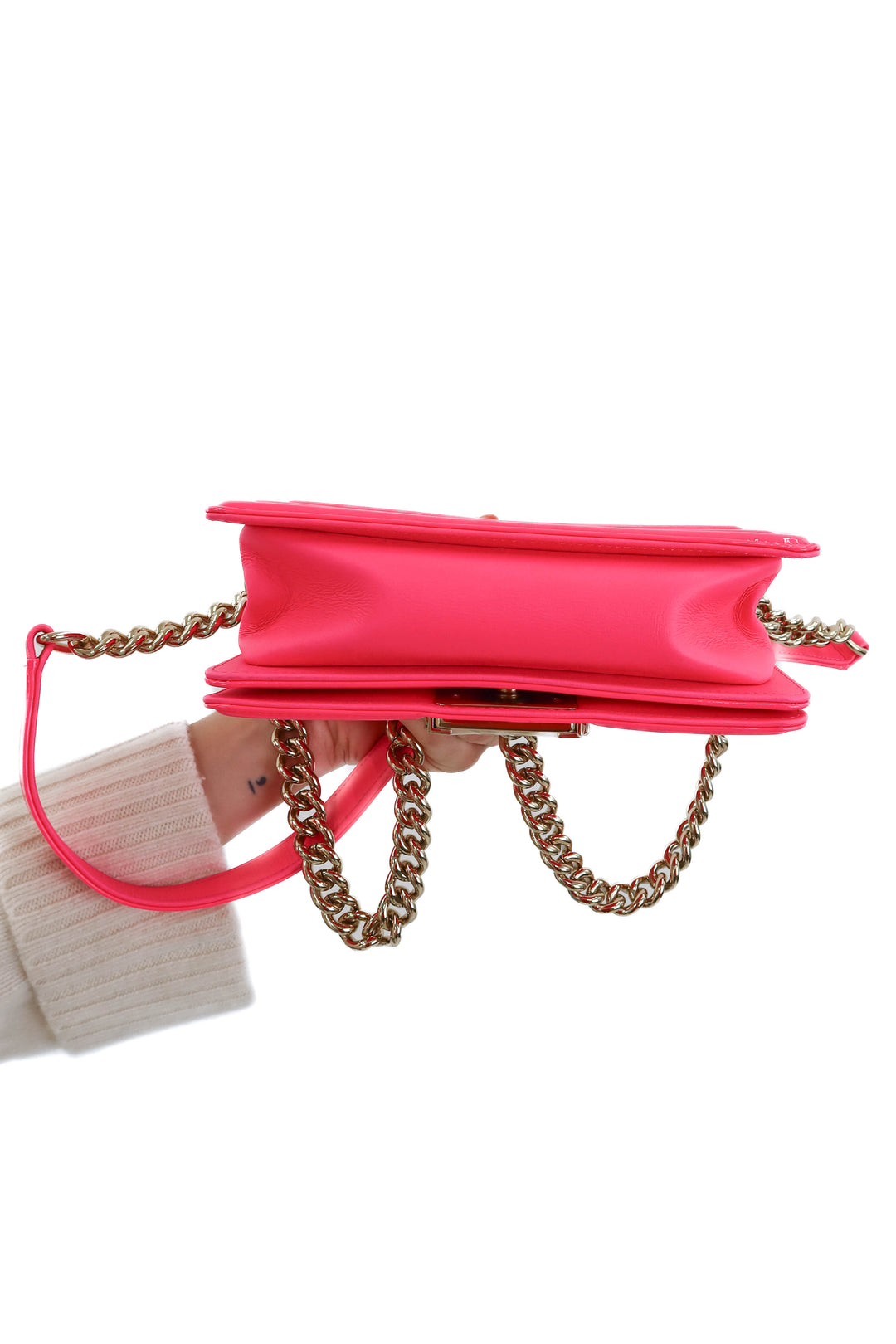 chanel patent chevron quilted small boy flap neon pink NWOT (retail $6,400)