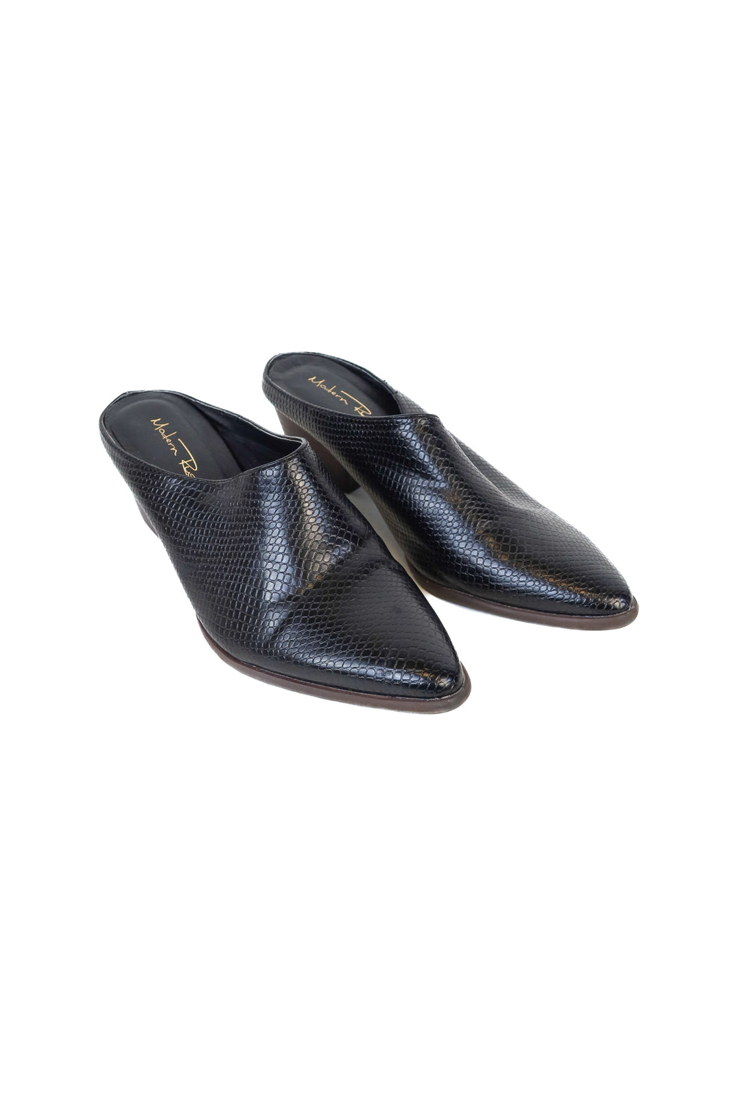 Modern Rush Black Snake Embossed Heeled Mules NWOT (7)