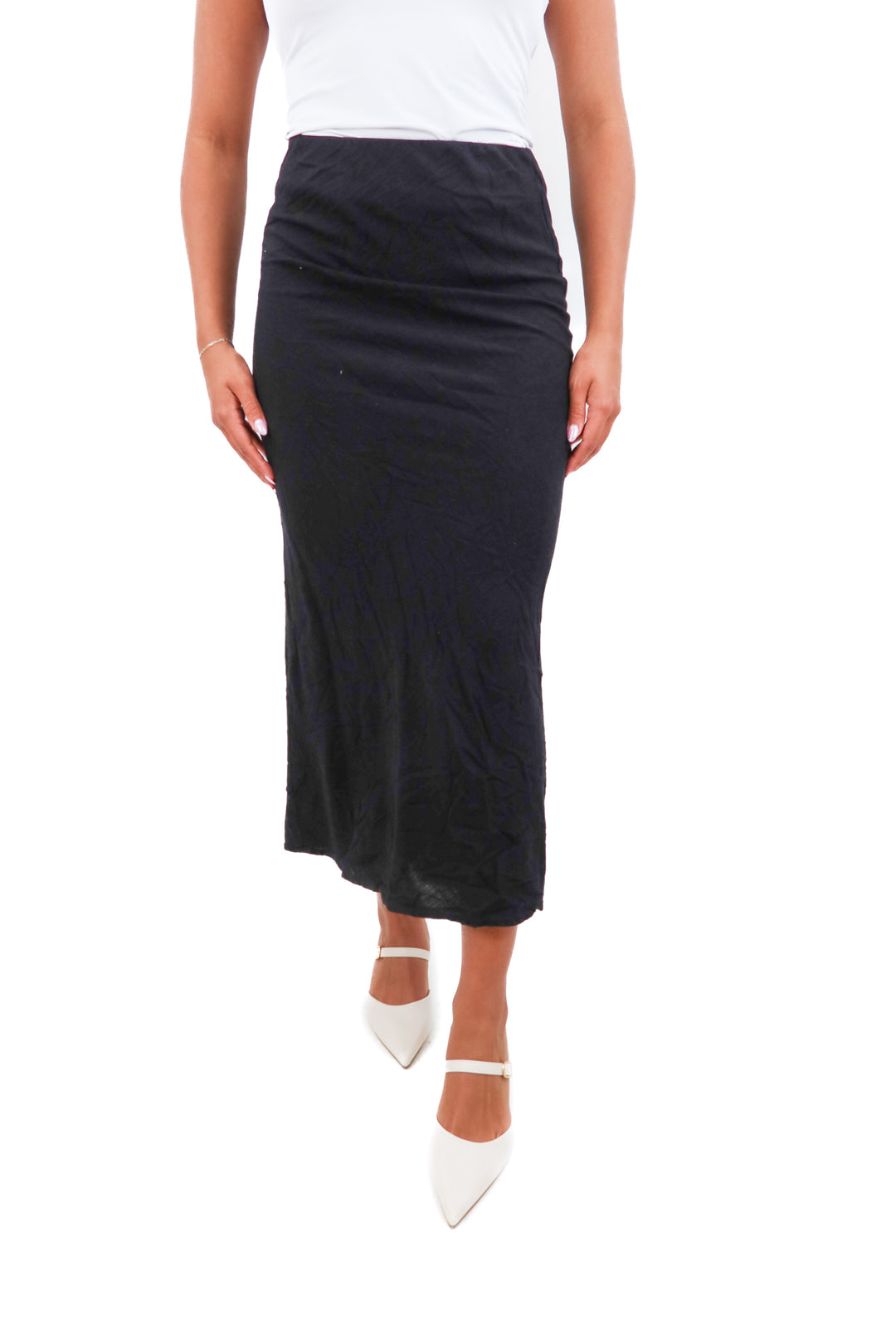 divided black linen midi skirt (s)
