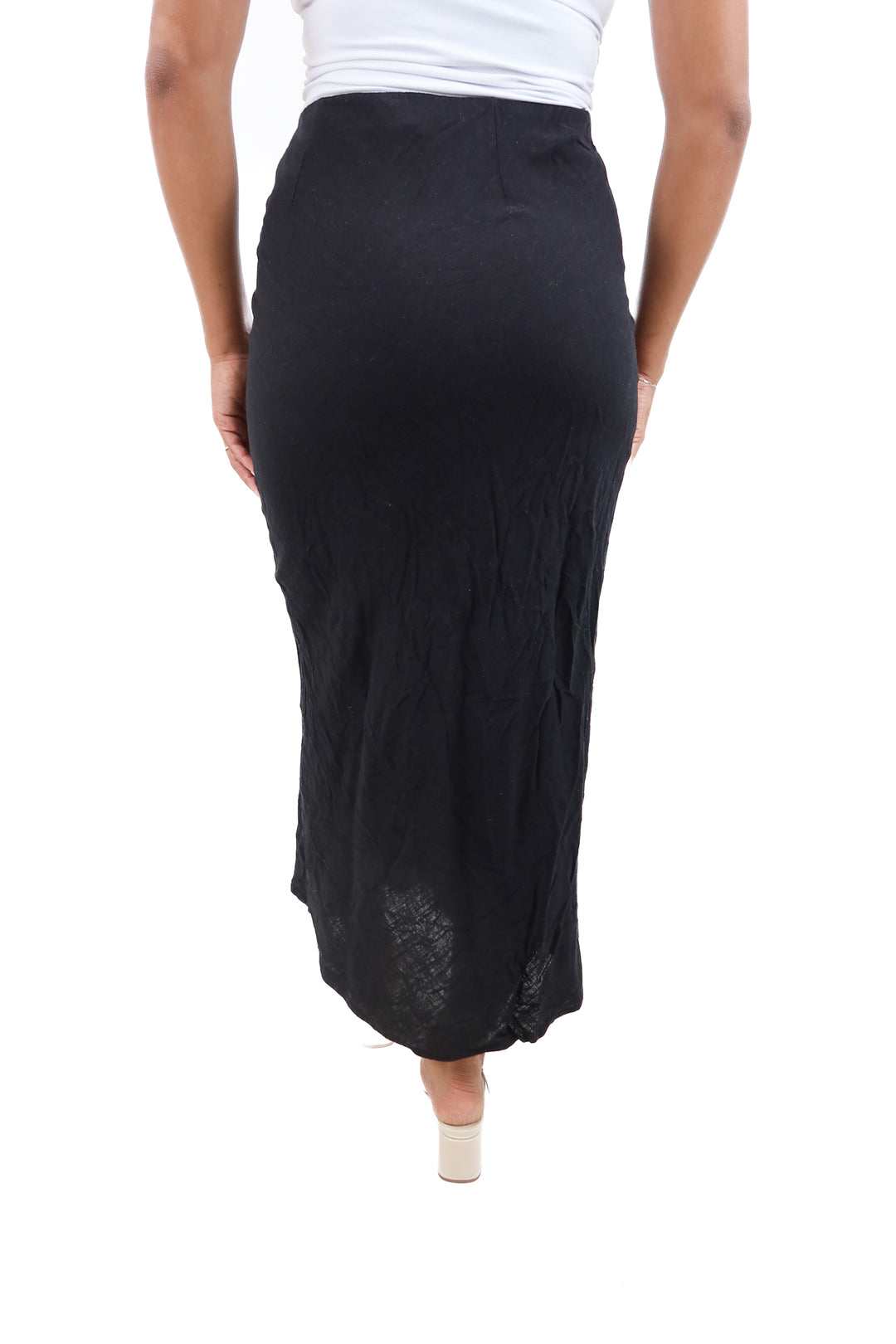 divided black linen midi skirt (s)