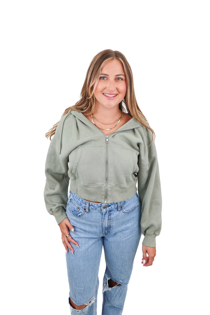 abercrombie & fitch green zip up (M; retail $80)