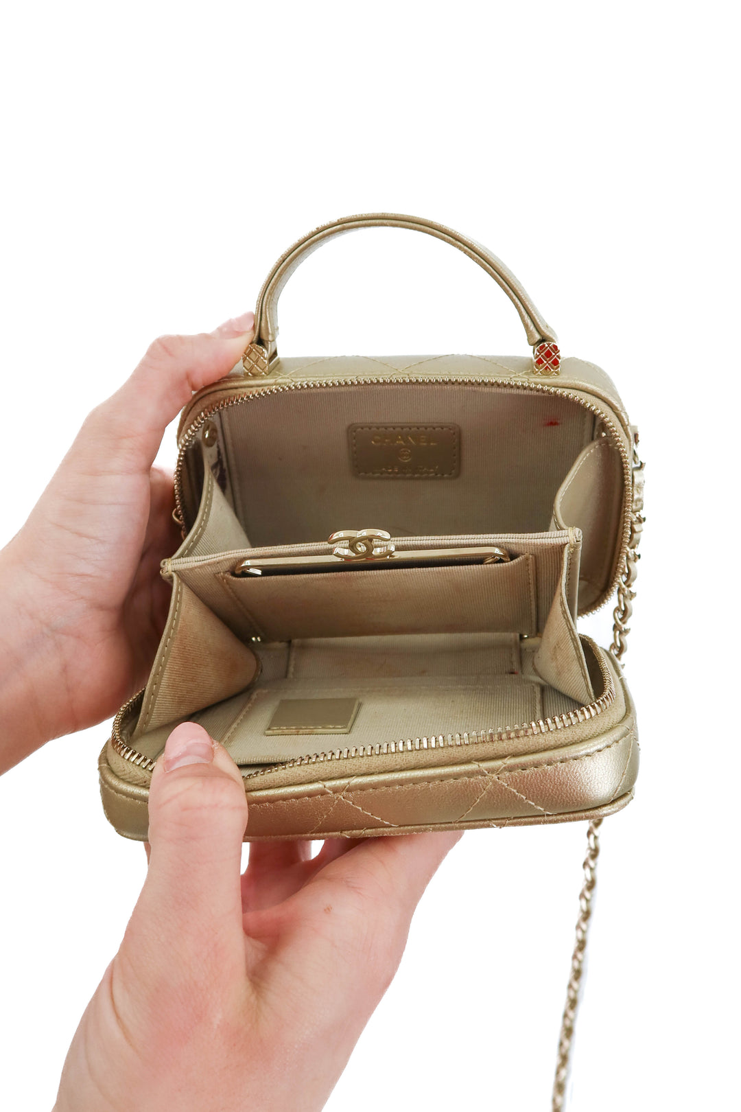 Chanel Metallic Quilted Lambskin Mini Vanity Purse (est. retail $5,400)