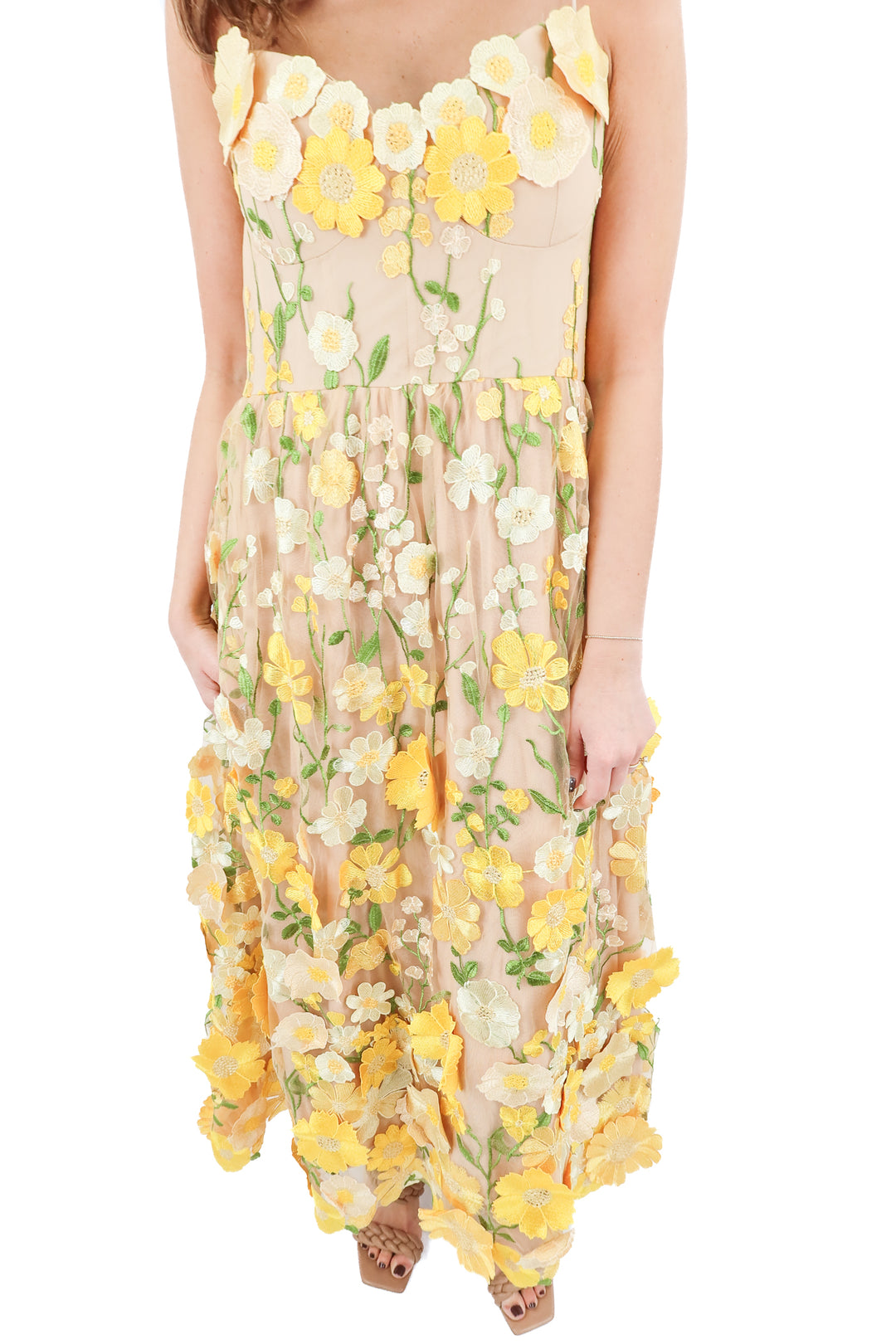 palermo yellow floral midi dress NWT (10; retail $98)