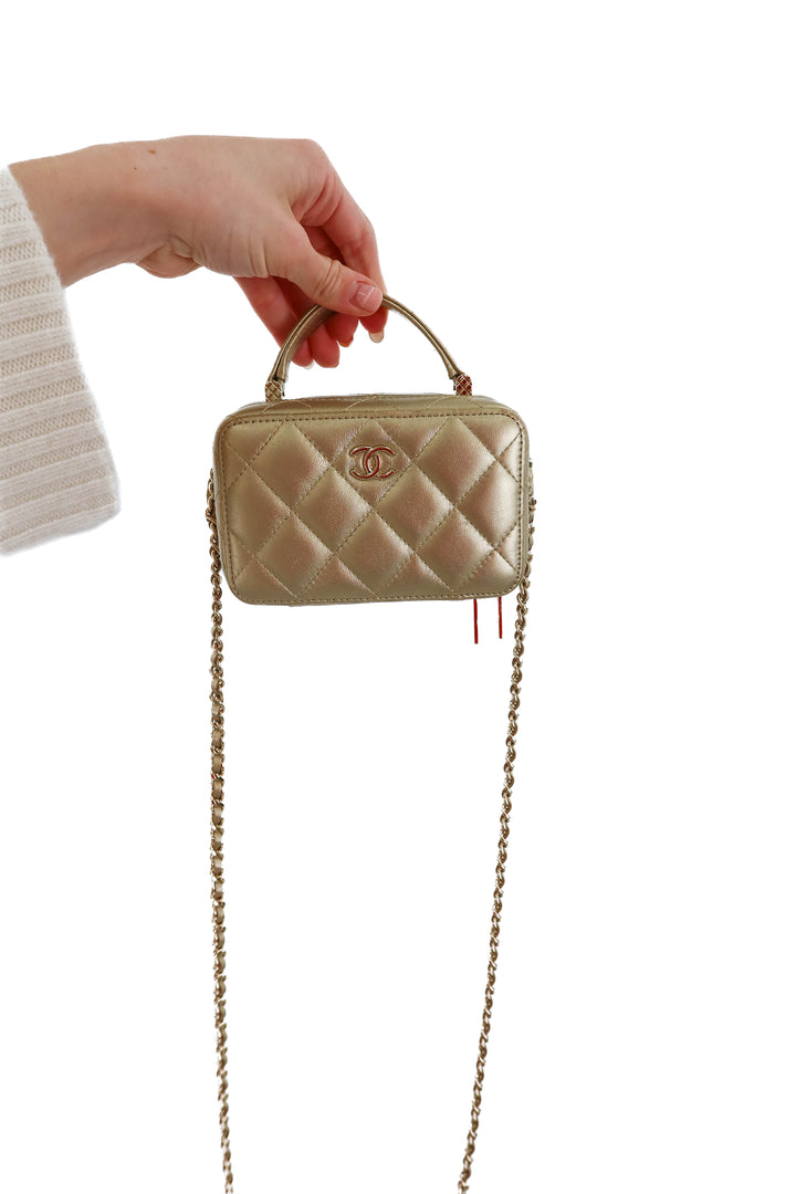 Chanel Metallic Quilted Lambskin Mini Vanity Purse (est. retail $5,400)