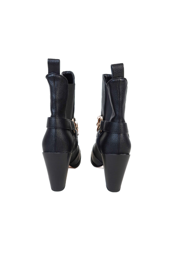 Pretty Little Thing Black Metal Toe Chain Trim Western Boots NWOT (5)