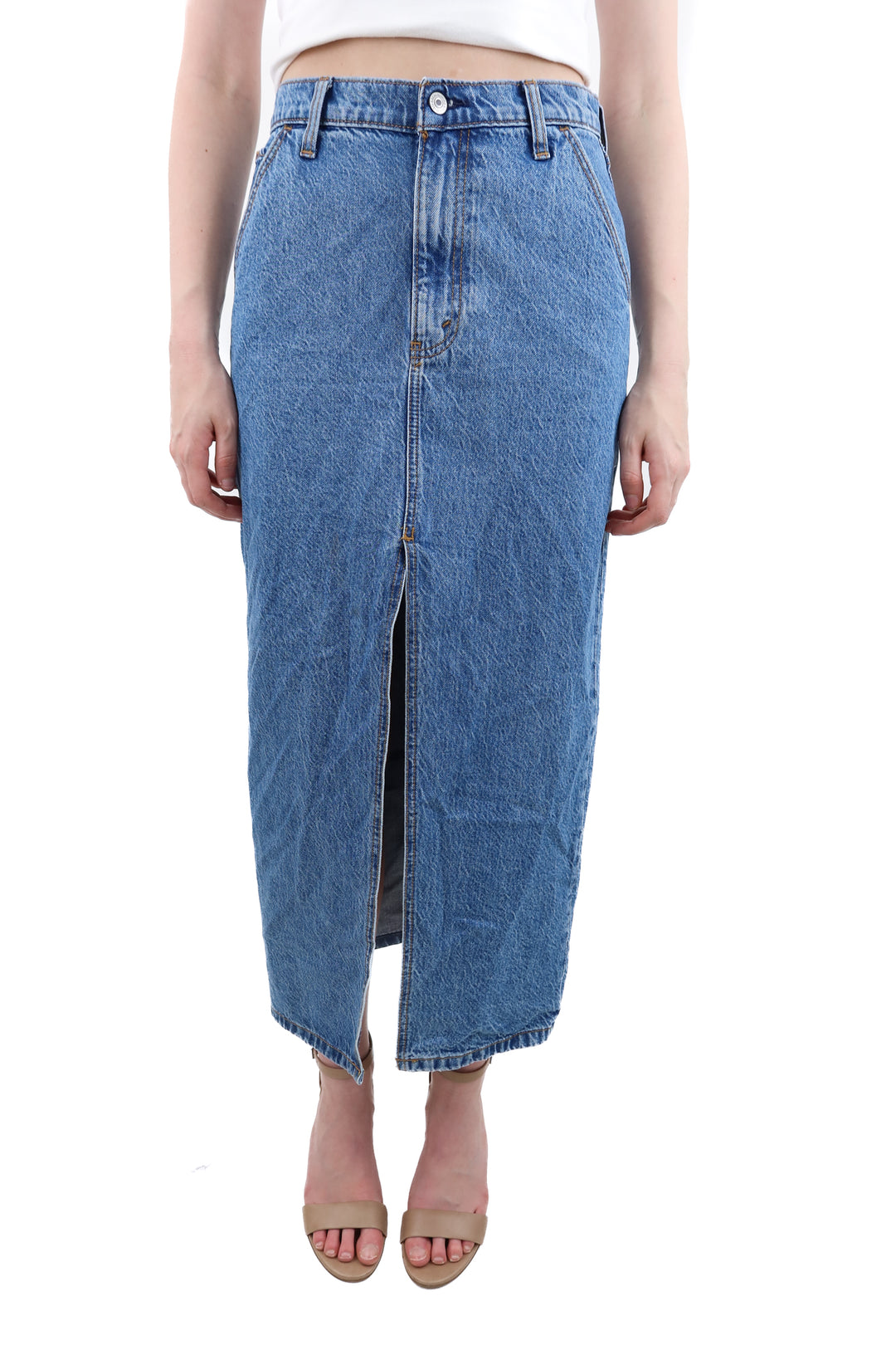 abercrombie & fitch high rise medium wash denim maxi skirt (26)