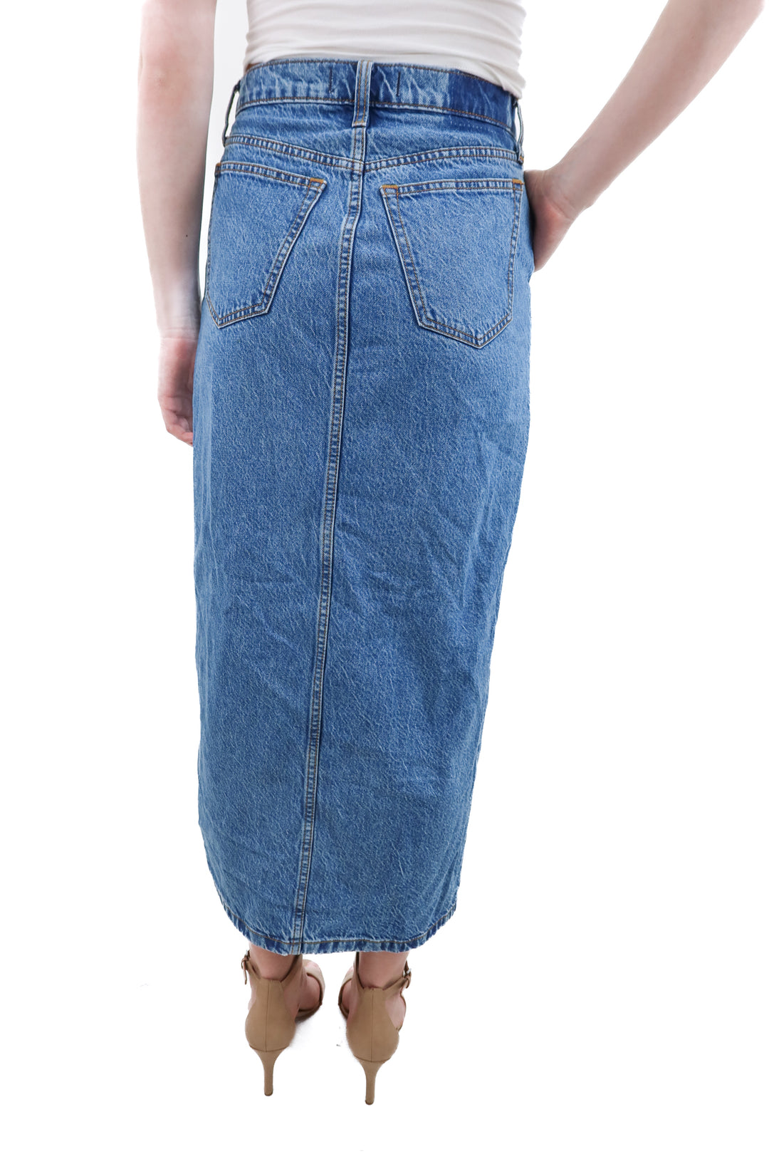 abercrombie & fitch high rise medium wash denim maxi skirt (26)