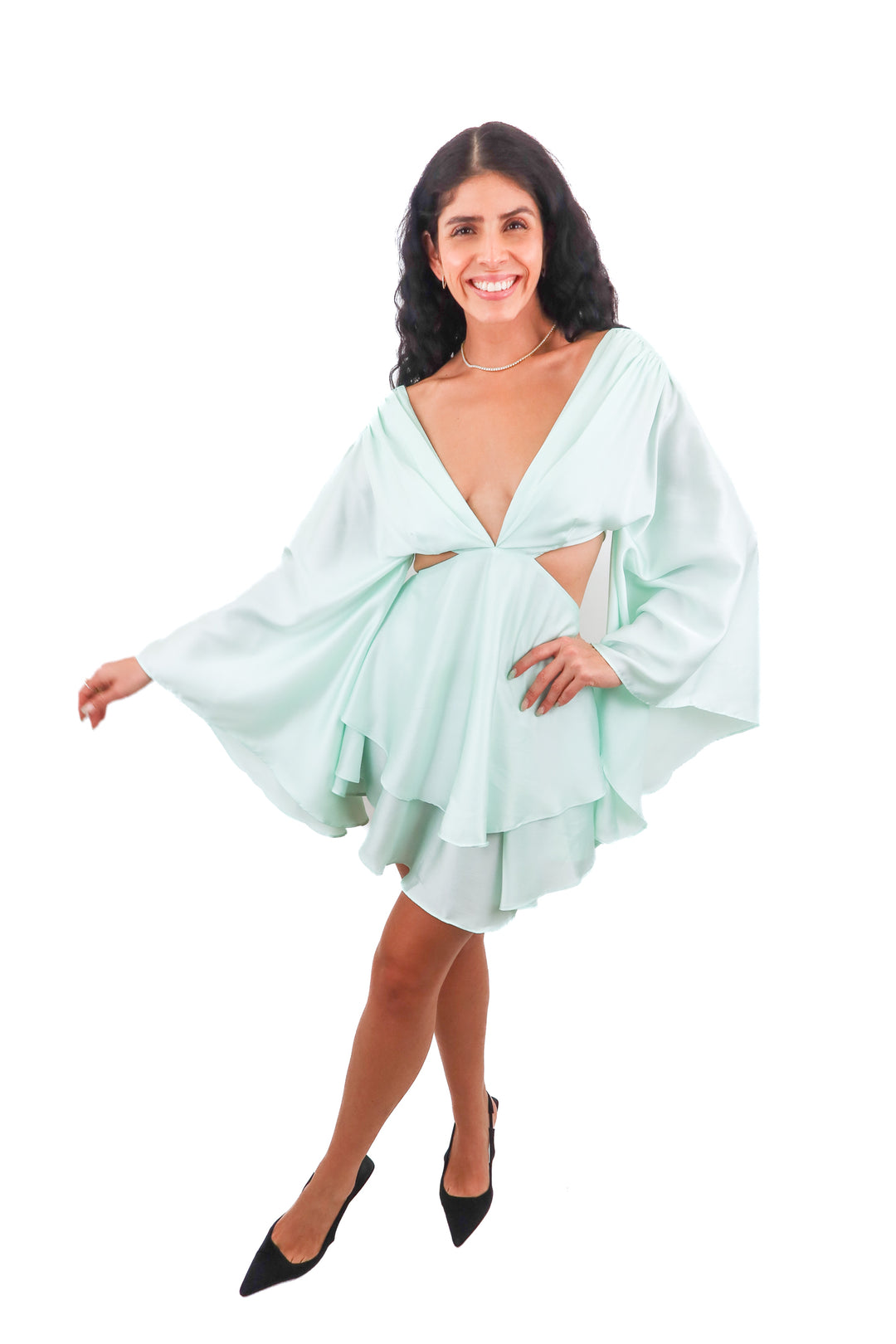 Michael Costello x Revolve mint green satin mini dress (XS)