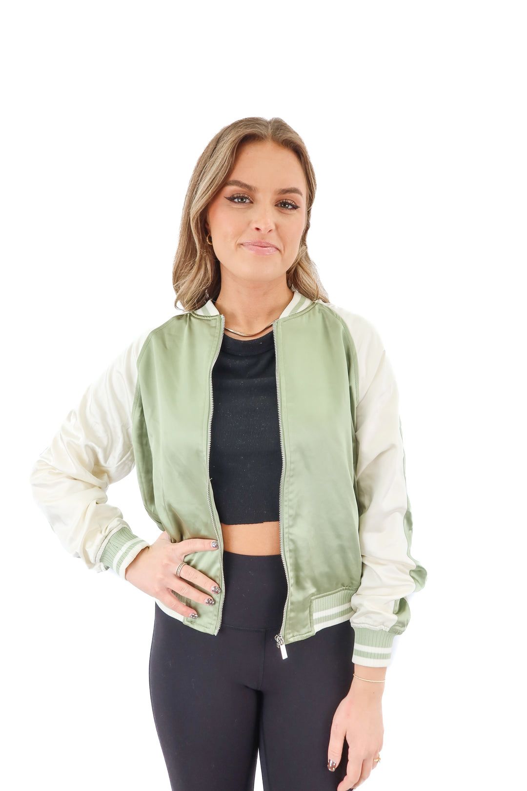 sanctuary green/white bomber jacket NWT (xs; retail $129)