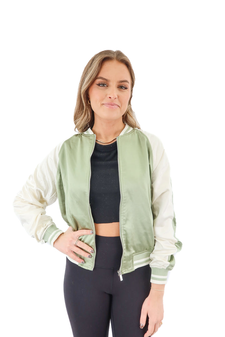 sanctuary green/white bomber jacket NWT (xs; retail $129)