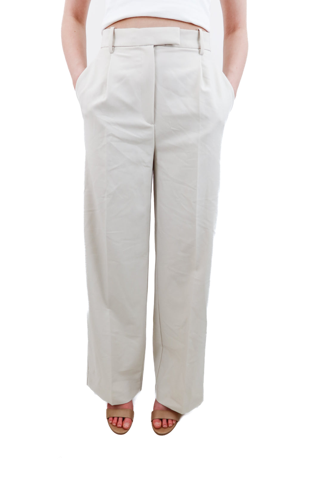 zara beige wide leg trouser pants nwt (s; retail $45.90)