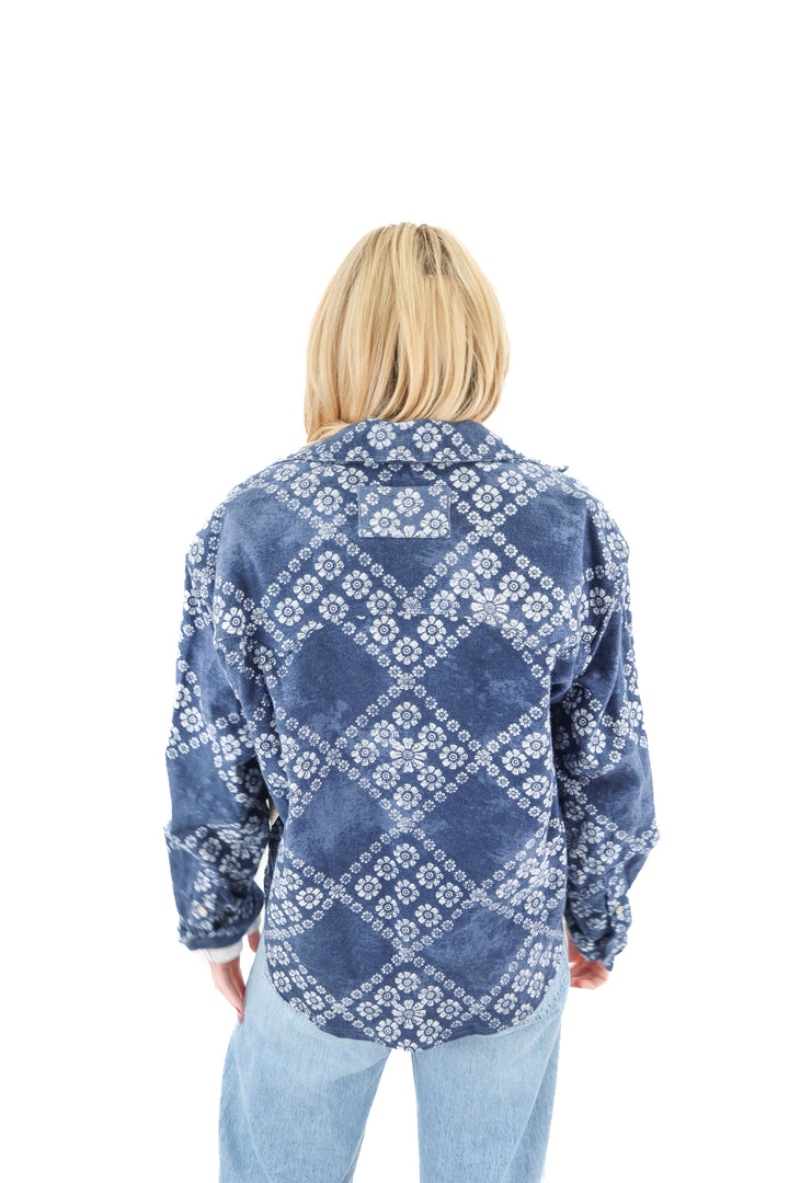 we the free blue floral bandana jacket NWT (xs; retail $198)