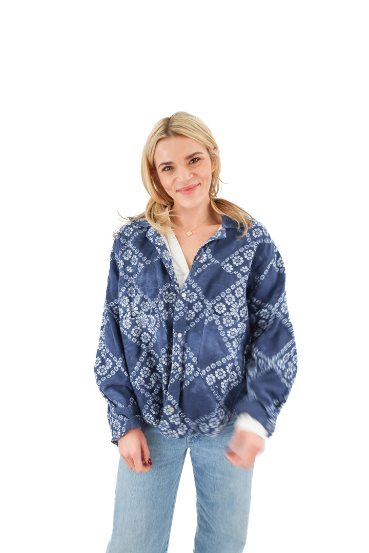 we the free blue floral bandana jacket NWT (xs; retail $198)