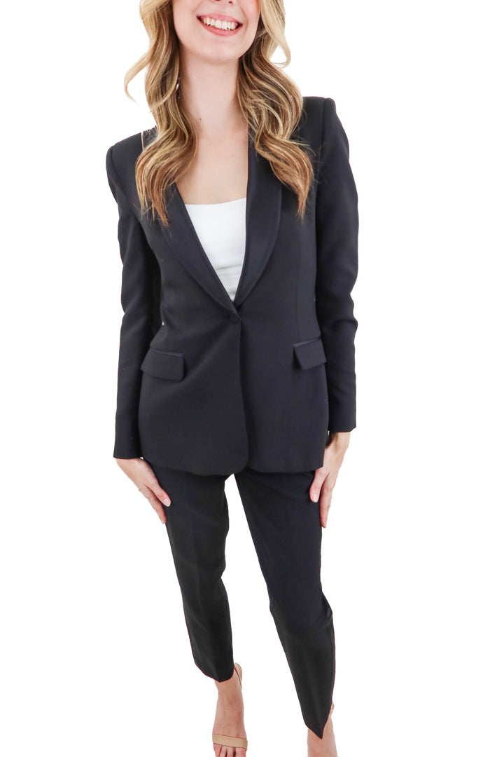 zara black satin detail blazer set (xs/s; retail $119)