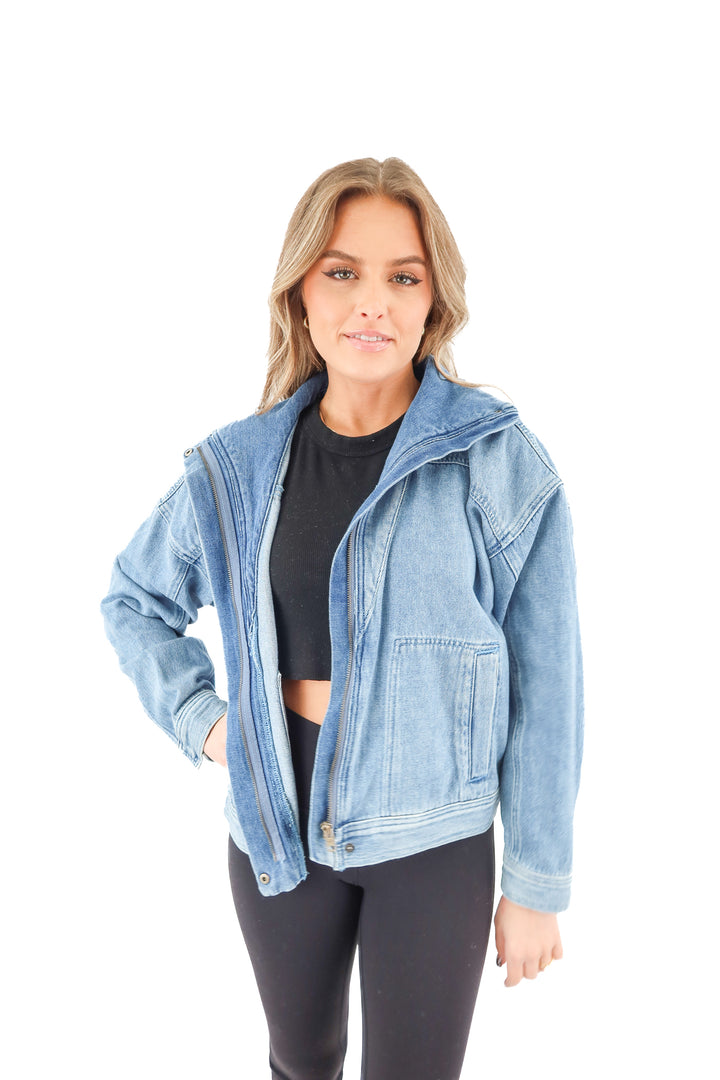 mary lawless lee x splendid denim zip up jacket (s; retail $168)