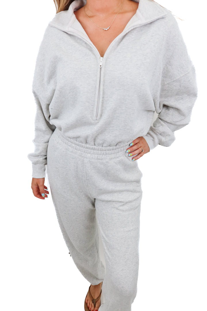 abercrombie & fitch light grey sweat jumpsuit (MT; retail $100)
