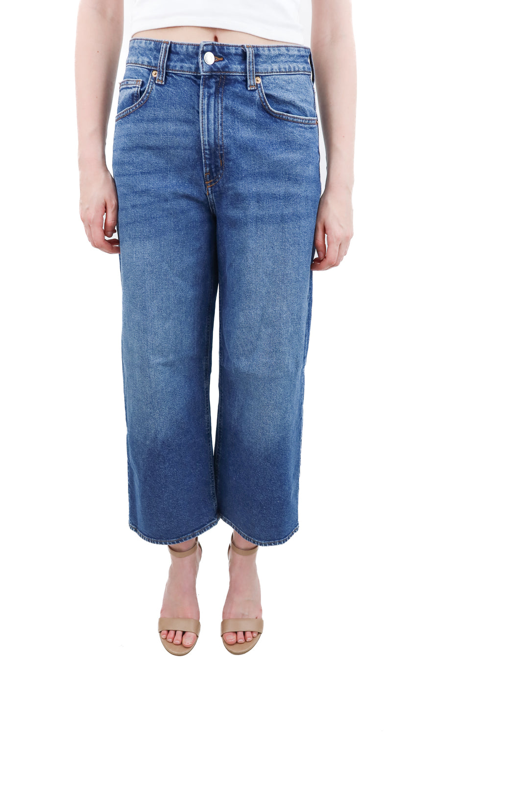 h&m medium wash high waist wide leg cropped jeans nwt (6)