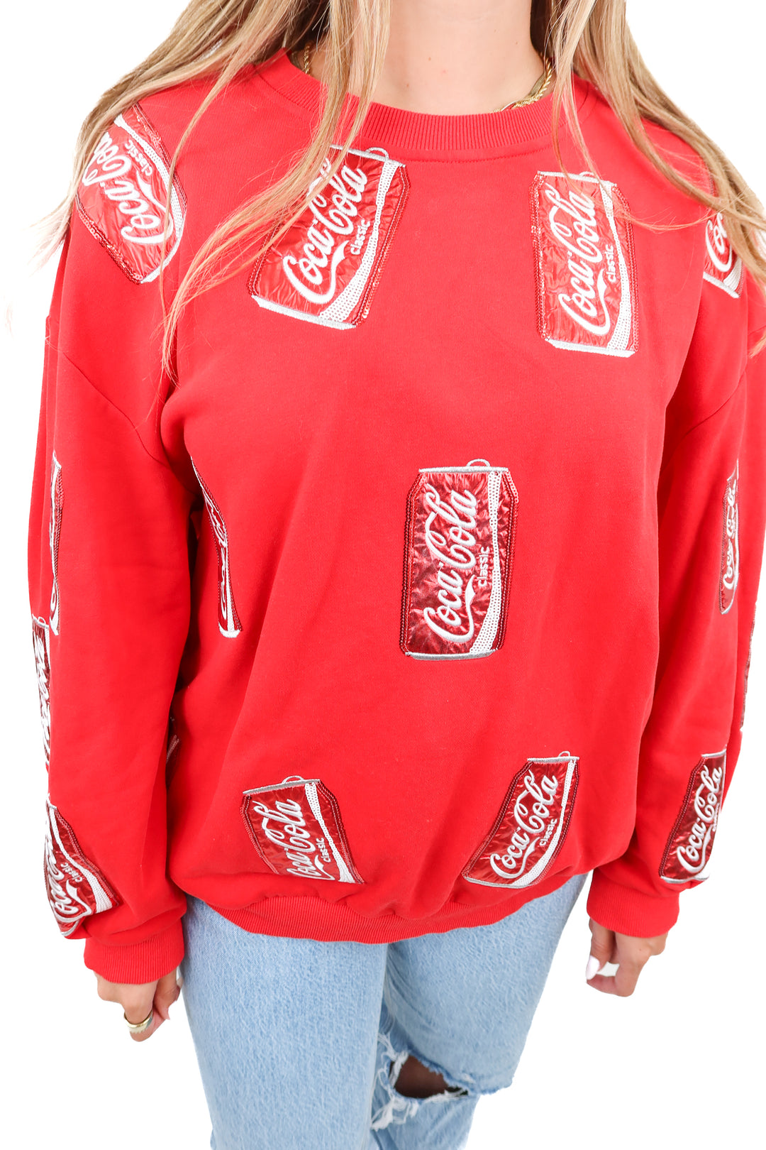 QUEEN OF SPARKLES coca cola red sequin crewneck (m)