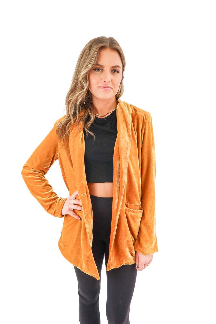 endless rose yellow velvet blazer (xs; retail $130)
