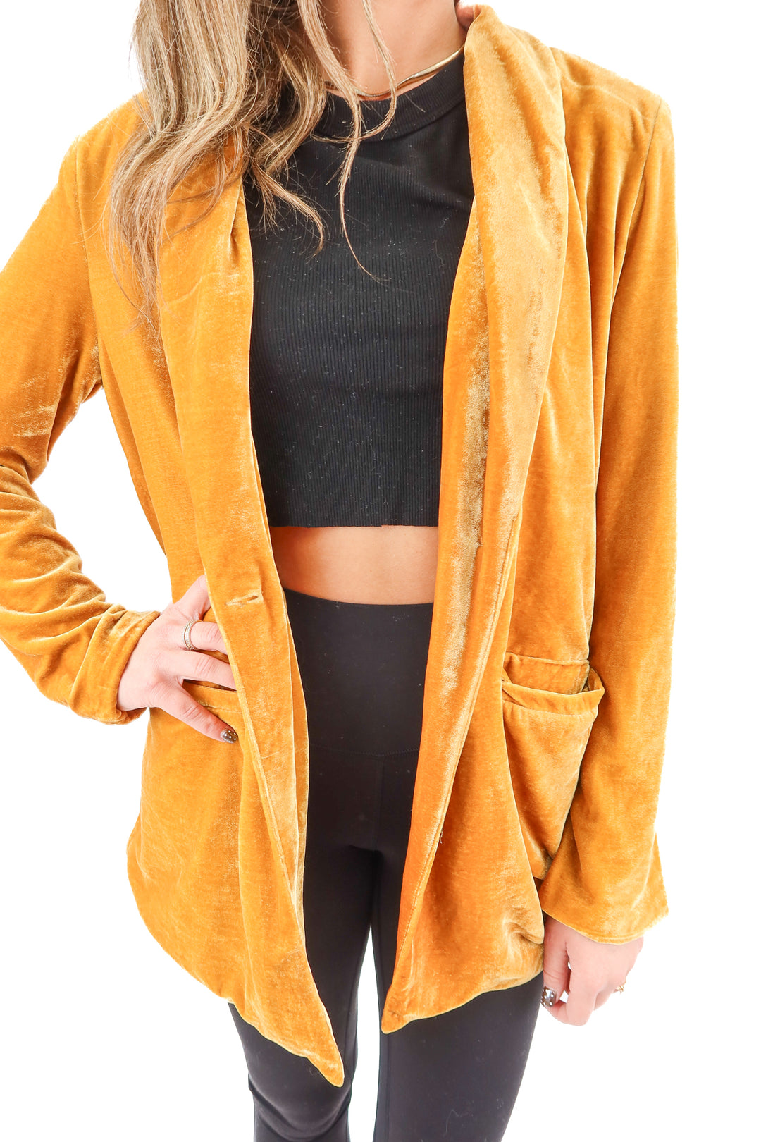endless rose yellow velvet blazer (xs; retail $130)