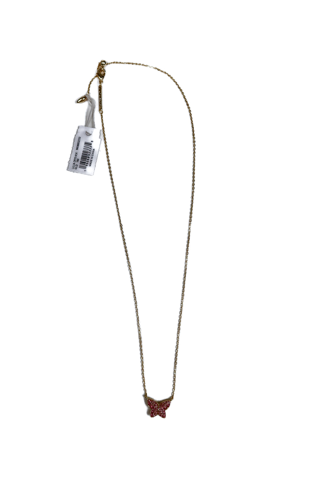 kendra scott gold necklace with pink diamond butterfly