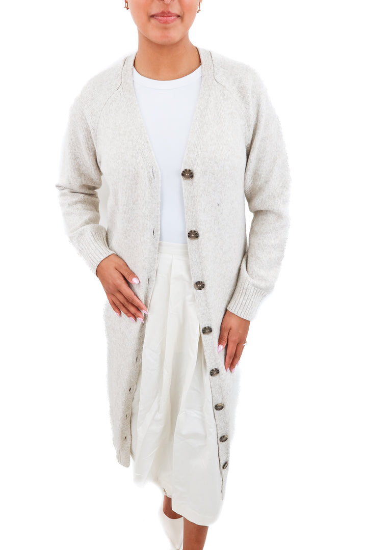 h&m long oatmeal cardigan NWT (xs)
