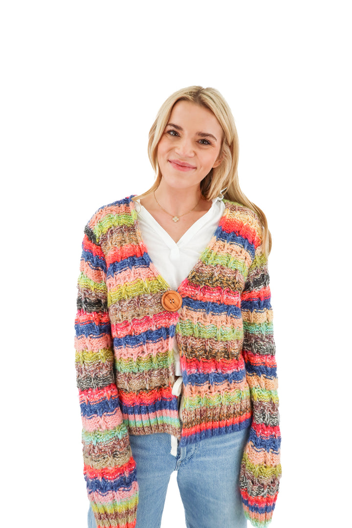 chunky multi color knit cardigan (s)