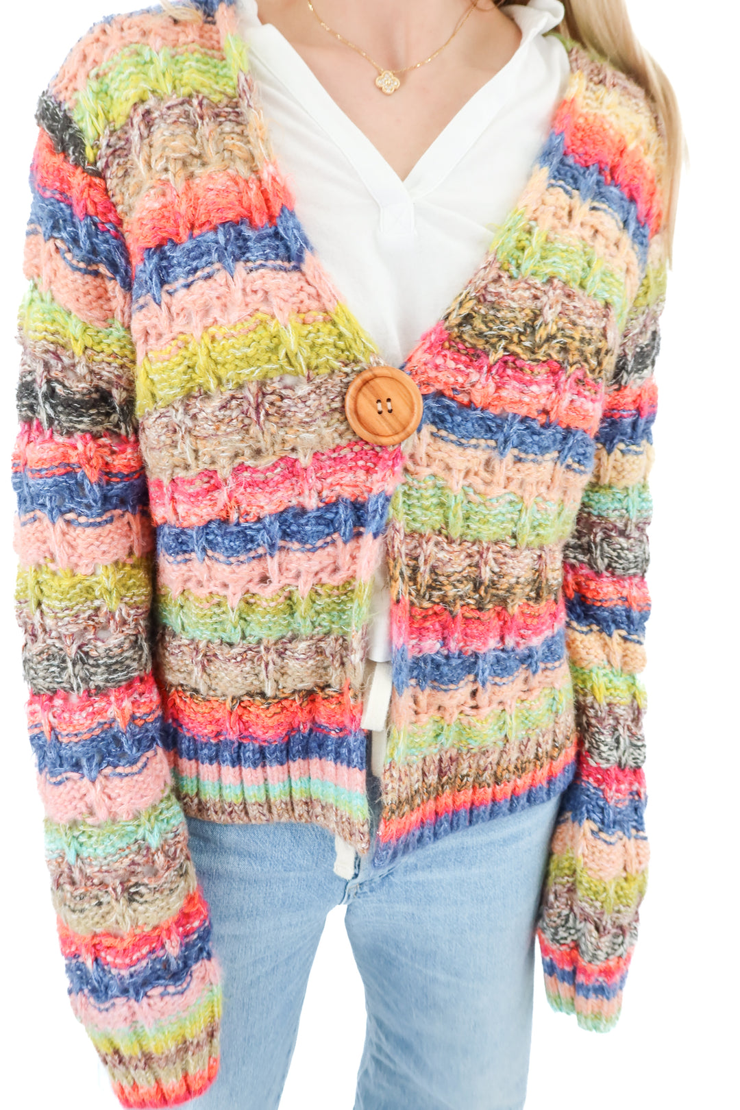 chunky multi color knit cardigan (s)