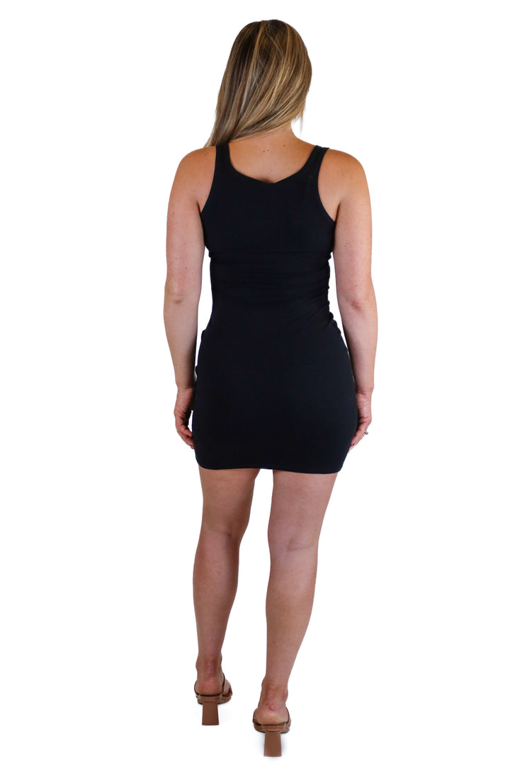 Pumiey Black Ribbed Bodycon Mini Dress (M)