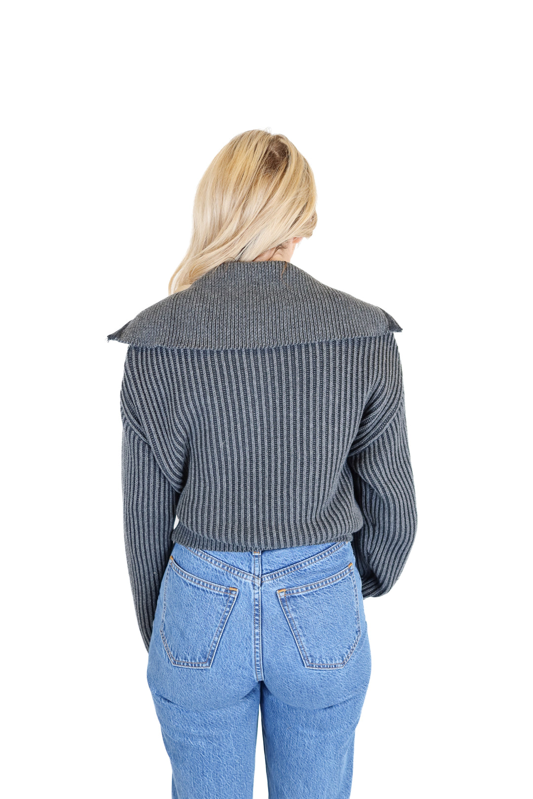 All Row Charcoal Chunky Knit Zip Up Sweater (S)