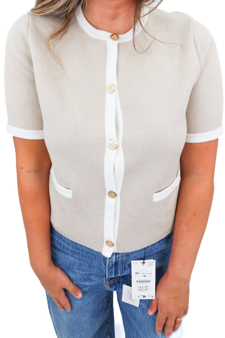 abercrombie & fitch tan knit short sleeve top (m; retail $60)