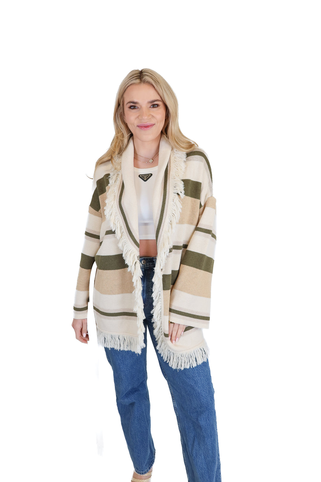 Tularosa Neutral stripe fringe cardigan NWT (XS)
