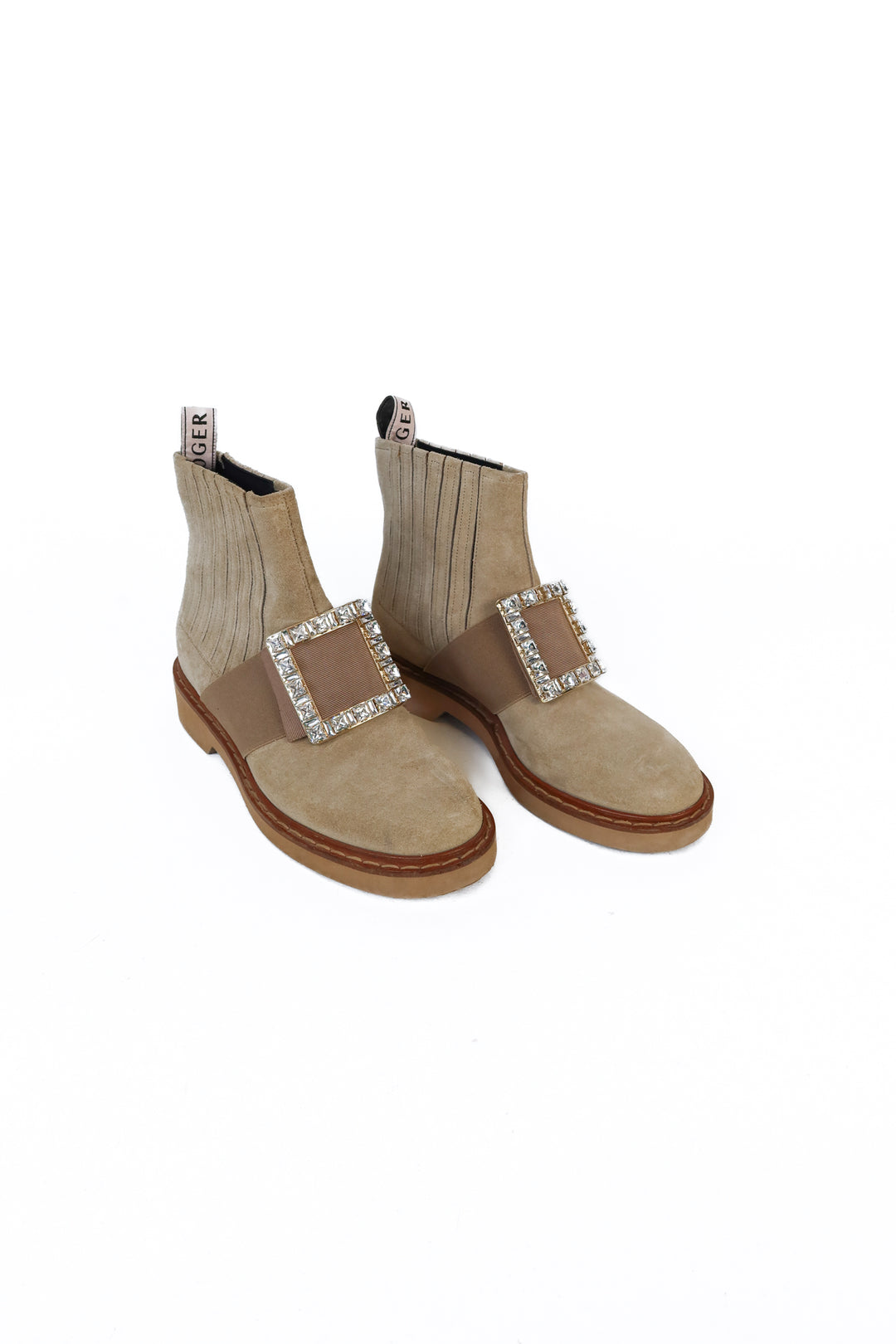 Roger vivier taupe diamond buckle booties (38/ US 7.5-8; retail $1,150)