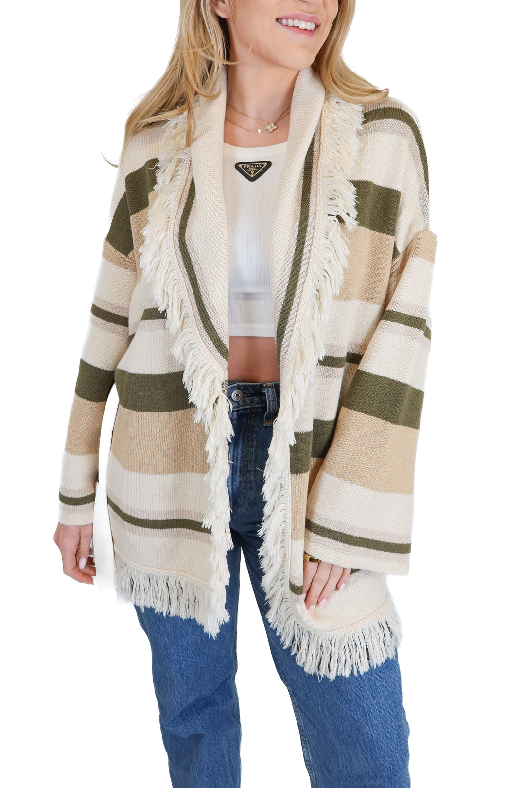 Tularosa Neutral stripe fringe cardigan NWT (XS)