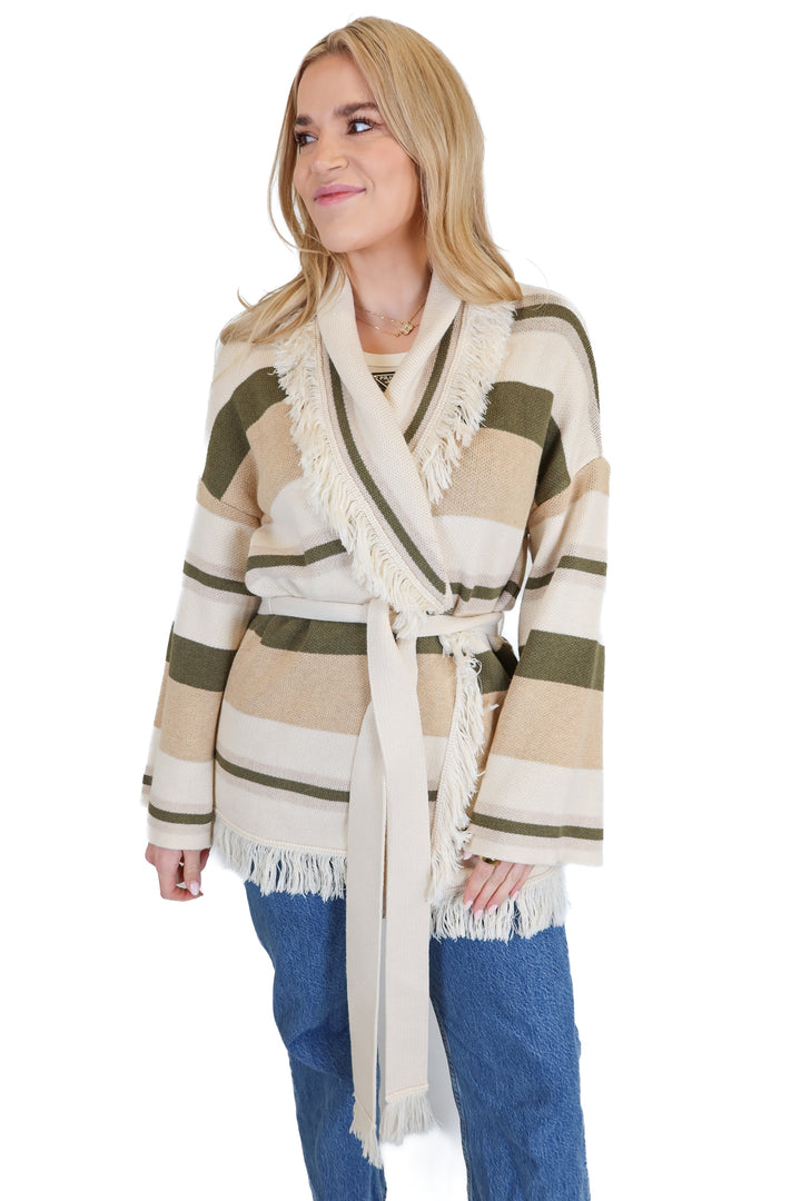 Tularosa Neutral stripe fringe cardigan NWT (XS)
