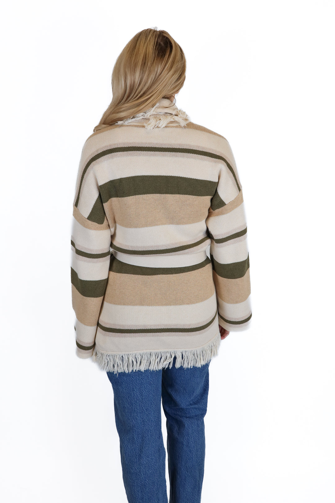 Tularosa Neutral stripe fringe cardigan NWT (XS)