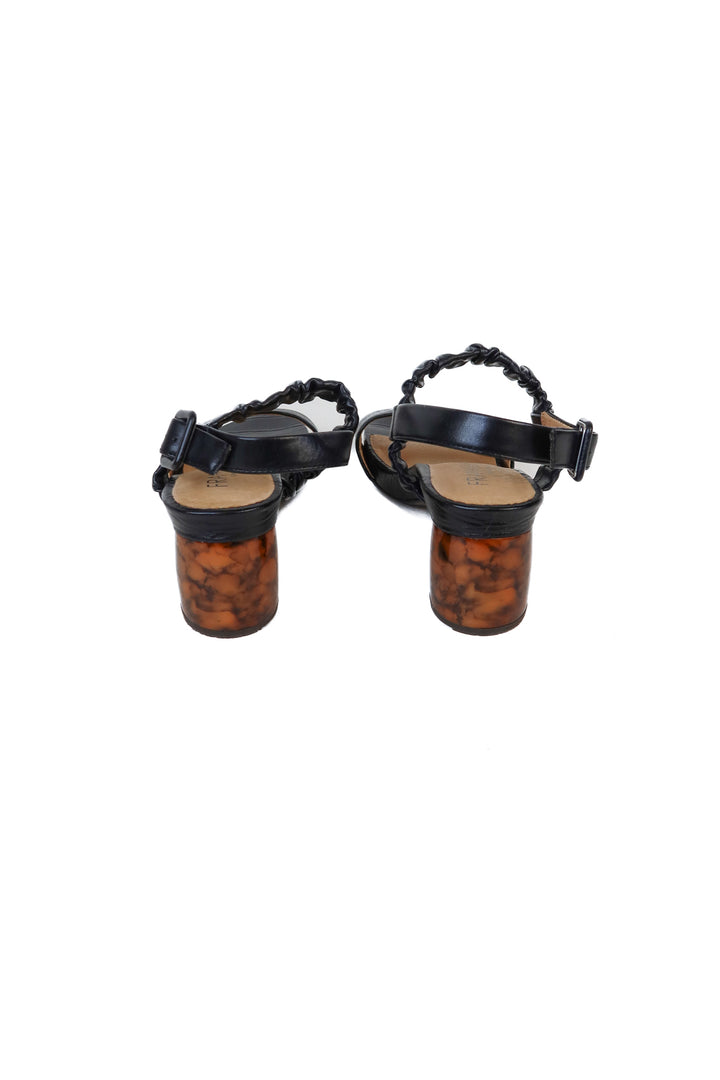Frankie4 black croc and tortoise heels (7.5; retail $195)