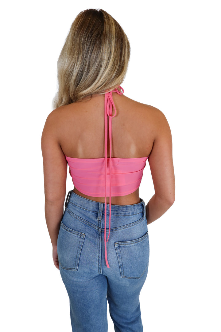 Edikted Pink Heart Halter Crop Top NWT (L)