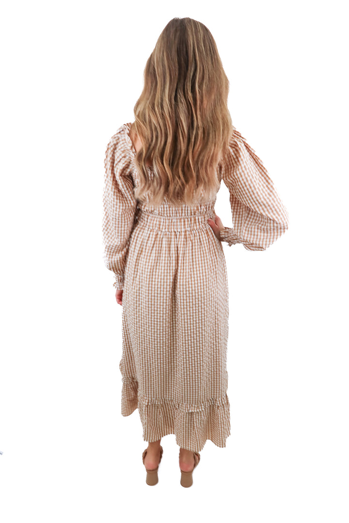 Petal & Pup brown checkered maxi dress (S)