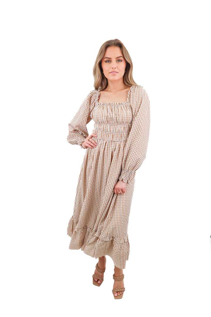 Petal & Pup brown checkered maxi dress (S)